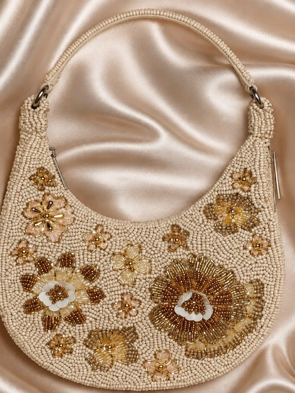 Hand Beaded Champagne Blossom Shoulder Bag